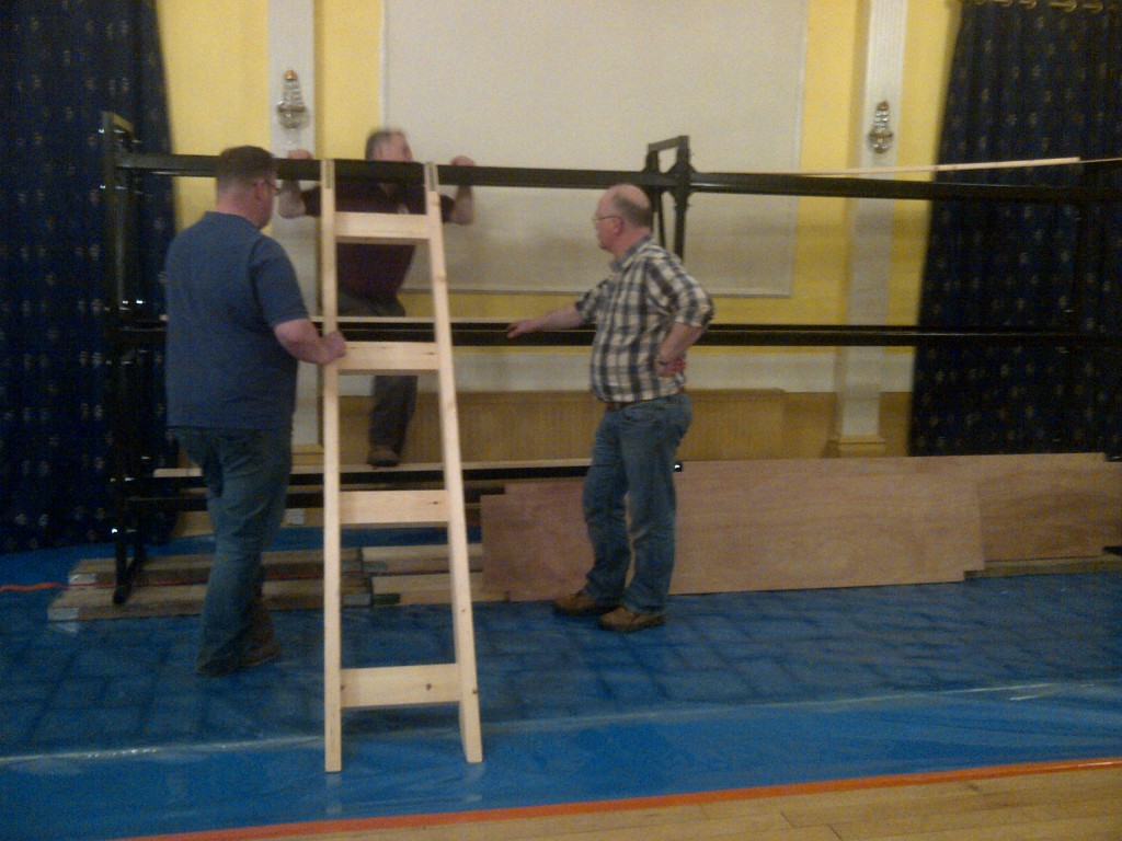 The rack being put together during the setup